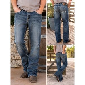 BKE Seth Jeans Men's 38x32 Medium Wash Distressed Straight Leg Buckle